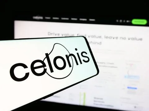  Cellphone with logo of data processing software company Celonis SE in fro... Stock Photos