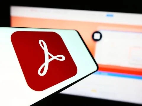  Cellphone with logo of PDF management software Adobe Acrobat on screen in... Stock Photos
