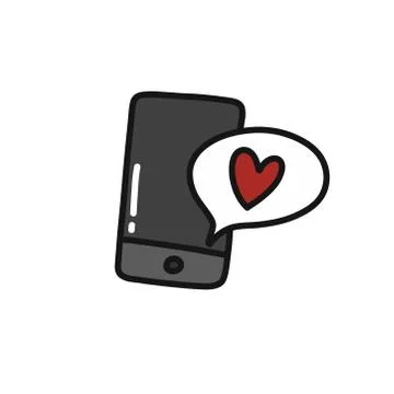 Cellphone with love message doodle icon, vector color illustration Stock Illustration