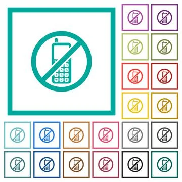 Cellphone not allowed flat color icons with quadrant frames 스톡 일러스트
