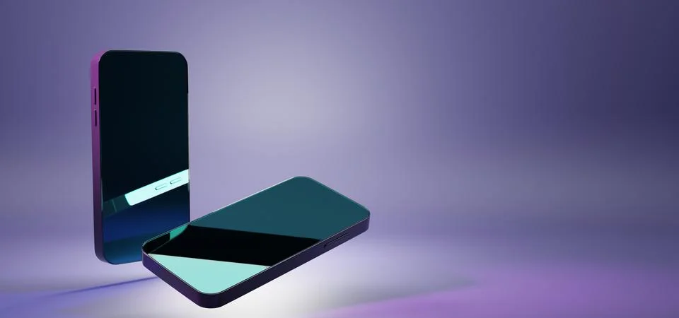 Cellphone in perspective and angle view. Mockup smartphone with blank screen 스톡 일러스트