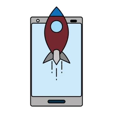 Cellphone rocket startup Stock Illustration