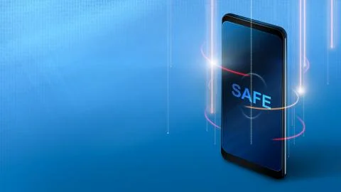 Cellphone with safe screen on blue background 库存插图