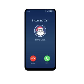 Cellphone touchscreen device vector. Incomimg call from Santa Claus Stock Illustration