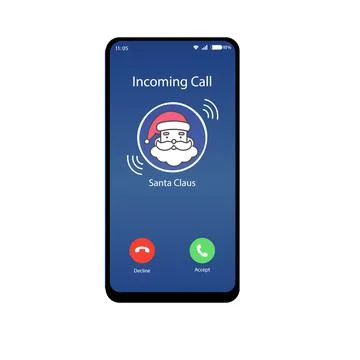 Cellphone touchscreen device vector. Incomimg call from Santa Claus Stock Illustration