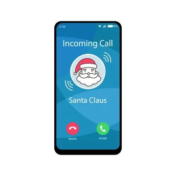Cellphone touchscreen device vector. Incomimg call from Santa Claus Stock Illustration
