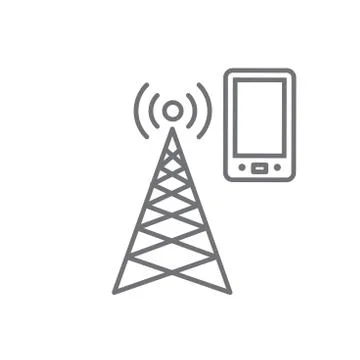 Cellphone tower icon with emitting pinging transmission waves Stock Illustration