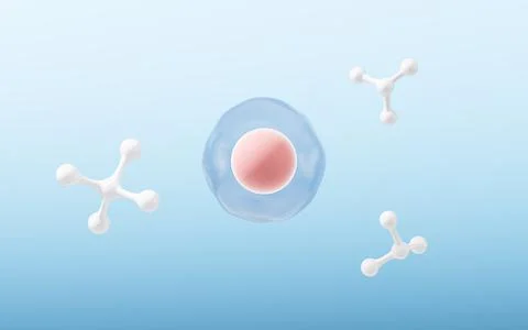 Cells and molecules with blue background, 3d rendering. Stock Illustration