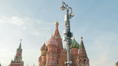 Cellular antena mast tower Kremlin Moscow center city Stock Footage 164495803