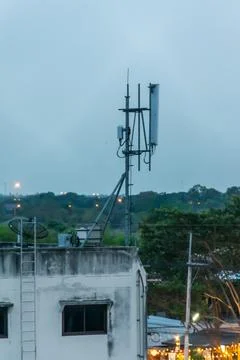 Cellular Antenna On Rooftop Tower Stock Photos