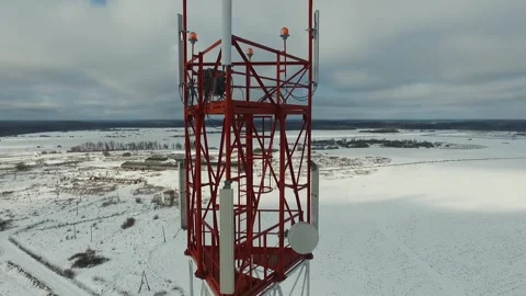 Cellular base station. close-up. aerial shot Stock Footage 141000049