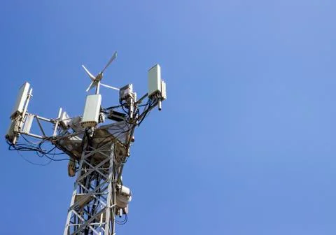 Cellular Base Station or Base Transceiver Station. Telecommunication tower. 스톡 사진