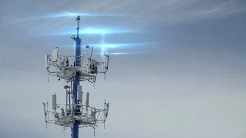 A cellular base station is receiving signals on a cell tower.4K Stock Footage 126020854