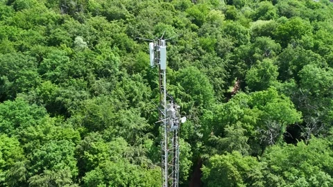 Cellular Communication Tower Above Dense Green Forest Landscape Vídeos de archivo 335647714