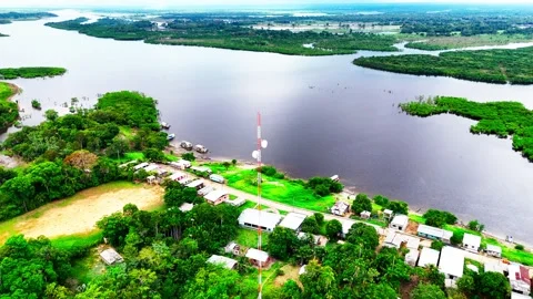 Cellular Coverage, Wireless Broadcast Technology, Amazonian Settlement Stock Footage 337792318