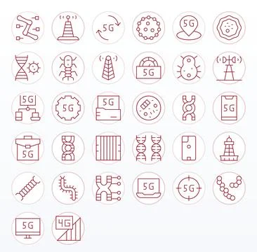 Cellular Digital Vector Pack containing 32 Pixel Optimized Thin Line 128x12.. Illustrazione stock