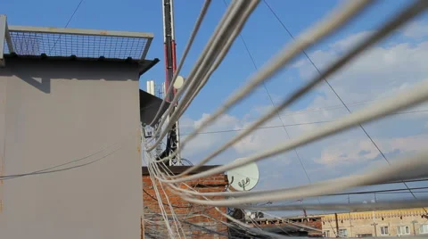 Cellular equipment on the platform installed on the rooftop Stock Footage 58803166
