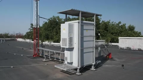 Cellular equipment on the platform installed on the rooftop Stock Footage 137424891