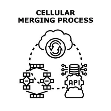 Cellular merging process uniting data for cloud integration Stock Illustration