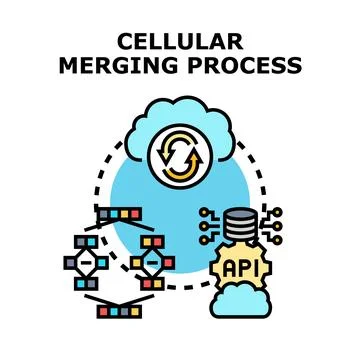 Cellular merging process uniting data for cloud integration イラスト素材