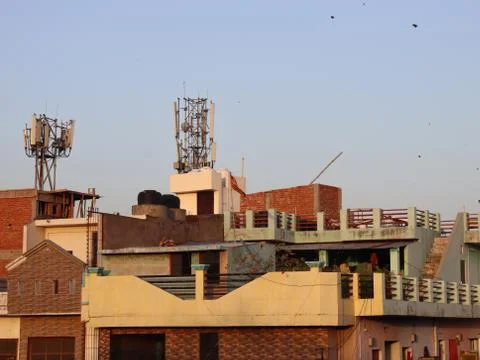 A cellular mobile tower consisting of receivers and transmitters Stock Photos