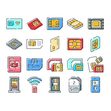 Cellular network sim card options technology icons Stock Illustration