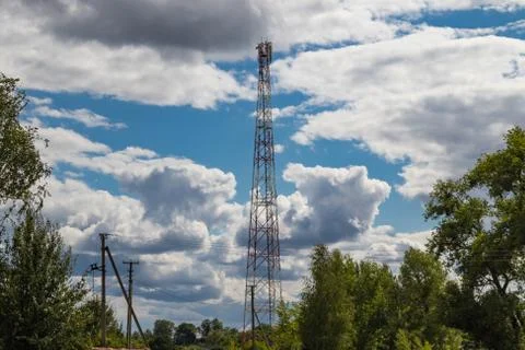 Cellular repeater, mast for broadcasting wireless communication and the Inter Stock Photos
