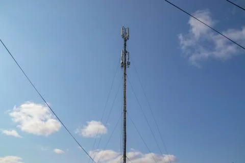 Cellular repeater, mast for broadcasting wireless communication and the Inter Stock Photos