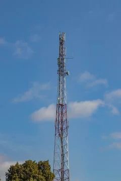 Cellular repeater, mast for broadcasting wireless communication and the Inter Stock Photos