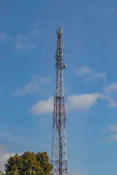 Cellular repeater, mast for broadcasting wireless communication and the Inter Stock Photos