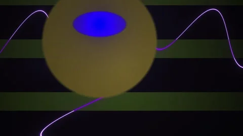 Cellular structure with glowing blue nucleus and purple wires on dark backg.. Stock Footage 336226858