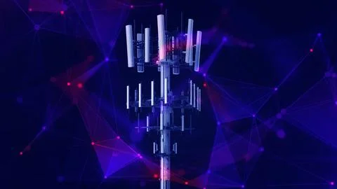 Cellular Tower composited with digitally networked plexus environment. 스톡 일러스트