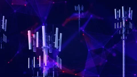 Cellular Tower composited with digitally networked plexus environment. Stock Illustration