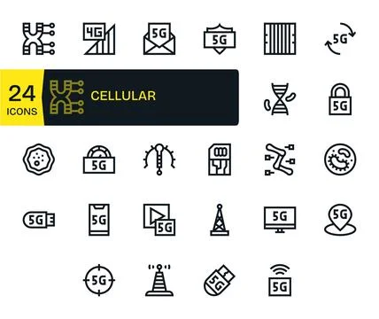 Cellular Vector Icon Arsenal with 24 128x128 Bold Line Editable designs Stock Illustration
