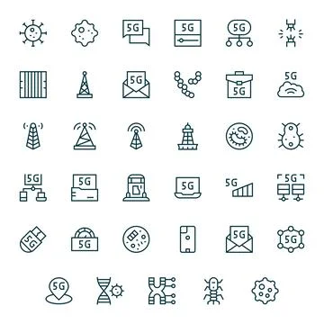 Cellular Visual Pack containing 35 Regular Line PIXEL Perfect Vector Icons Stock Illustration
