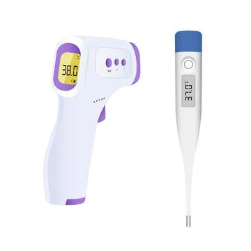 Celsius Pharyngate Temperature Thermometer Electronic Green Purple Manual vec Stock Illustration