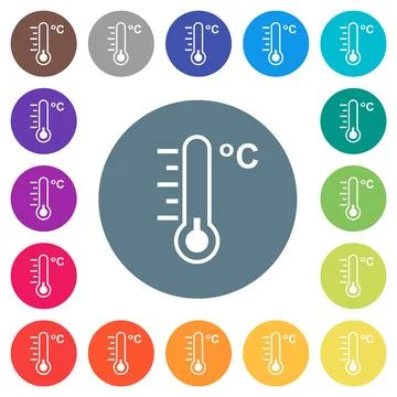 Celsius thermometer cold temperature flat white icons on round color backgrou Stock Illustration