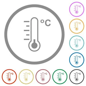 Celsius thermometer cold temperature flat icons with outlines Stock Illustration