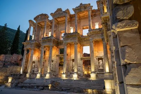 Celsus library in the Ancient City of Ephesus with its magnificent view in .. Stock Photos