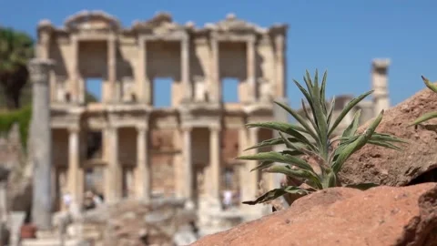 Celsus Library in Ephesus (Efes), ancient city ruins, Turkey Stock Footage 142778924