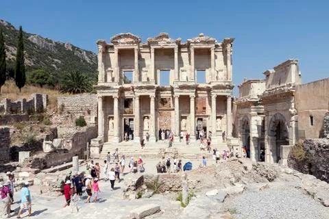 Celsus Library in Ephesus Turkey Stock Photos