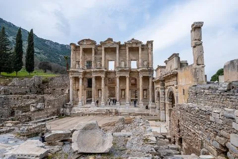 Celsus Library third largest library in the ancient world in Ephesus ruins Stock Photos