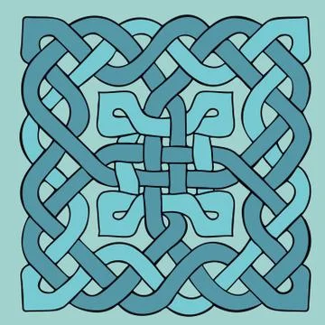 Celtic blue pattern. Scandinavian ornament. Ribbon background. Grid texture 스톡 일러스트