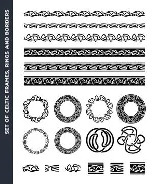 Celtic Borders, Patterns And Rings Set Illustrazione stock