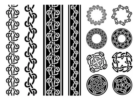 Celtic Borders, Patterns And Rings Set Illustrazione stock
