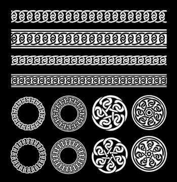 Celtic Borders, Patterns And Rings Set Illustrazione stock