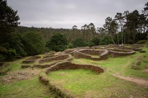 Celtic Castro de Borneiro in Laxe, Galicia Spain. Prehistoric Oppidum tourist Stock Photos