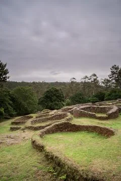 Celtic Castro de Borneiro in Laxe, Galicia Spain. Prehistoric Oppidum tourist Stock Photos