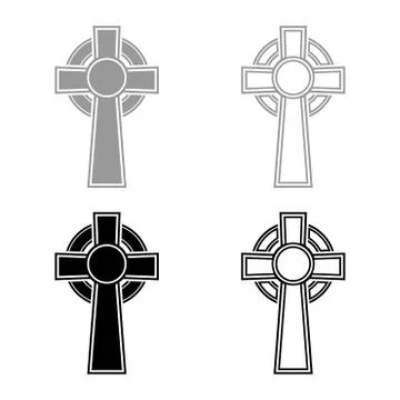 Celtic cross icon set grey black color illustration outline flat style simple Stock Illustration