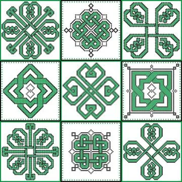 Celtic cross stitch patterns with 9 tiles Illustrazione stock